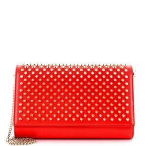 COPY - Christian Louboutin Paloma Clutch Spiked Leather Neutral, Red